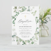 Eucalyptus frame-Babyjunge Taufe Einladung (Stehend Vorderseite)