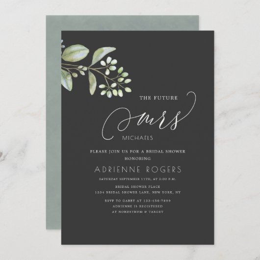 Eucalyptus Future Frau Gray Brautparty Einladung (Vorne/Hinten)