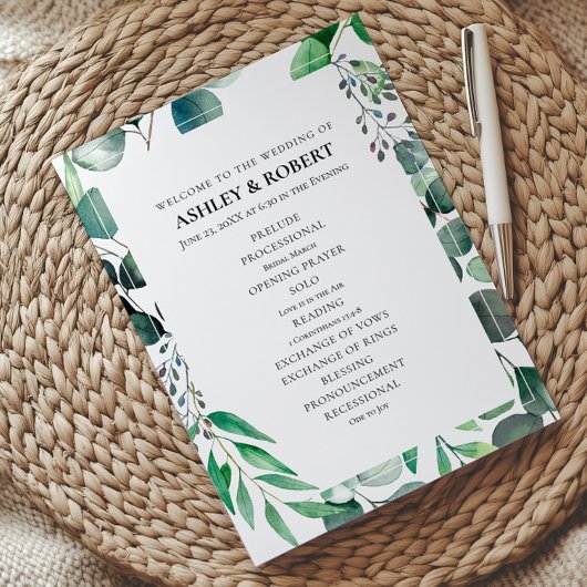 Eucalyptus Garden Botanical Wedding Ceremony Programm