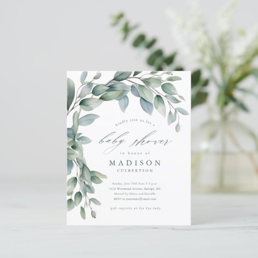 Eucalyptus Gender Nuetral Baby Shower Invitations (Stehend Vorderseite)