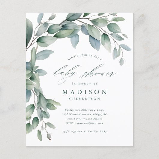 Eucalyptus Gender Nuetral Baby Shower Invitations (Vorderseite)