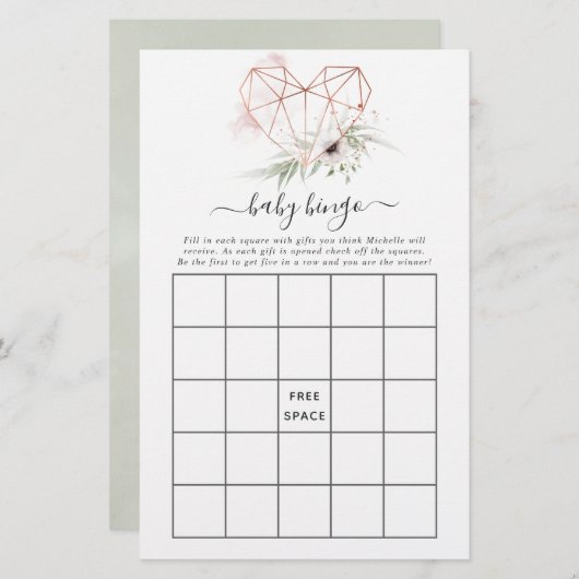 Eucalyptus Geometric Baby Showdusche Bingo (Vorne/Hinten)