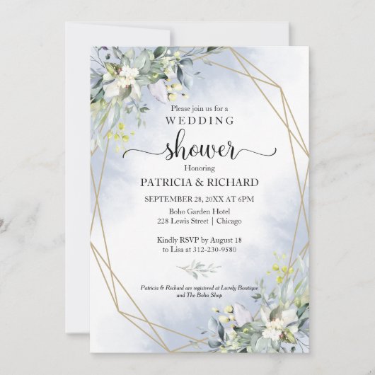 Eucalyptus Geometric Couples Dusche Einladung (Vorderseite)