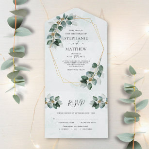Eucalyptus Geometric Foliage Modern Wedding All In One Einladung