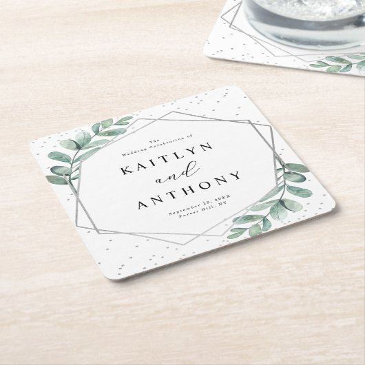 Eucalyptus Geometric Silver Foil Wedding Rechteckiger Pappuntersetzer (angewinkelt)