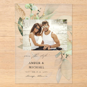 Eucalyptus Glow Foto Save-the-Date 3 Acryleinladungen