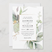 Eucalyptus Glow Gold Greenery QR Code Wedding Einladung (Vorderseite)