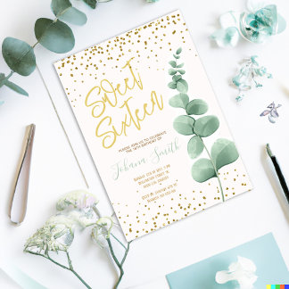 Eucalyptus Gold 16 . Geburtstag Einladung zum Gebu