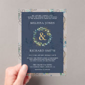 Eucalyptus Gold Ampersand Navy Blue Wedding Acryleinladungen (Insitu (Handheld))