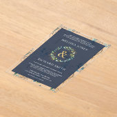 Eucalyptus Gold Ampersand Navy Blue Wedding Acryleinladungen (Ablage )