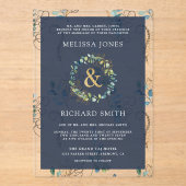 Eucalyptus Gold Ampersand Navy Blue Wedding Acryleinladungen (Vorderseite)