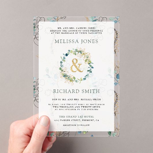 Eucalyptus Gold Ampersand Wedding Acryleinladungen (Insitu (Handheld))