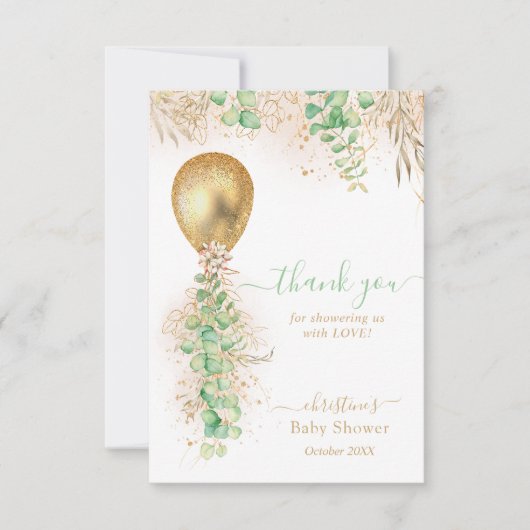 Eucalyptus Gold Balloon Baby Showroom Dankeschön K Dankeskarte (Vorderseite)
