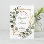 Eucalyptus Gold Botanical Wreath Wedding Invitatio Einladung (Stehend Vorderseite)