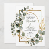 Eucalyptus Gold Botanical Wreath Wedding Invitatio Einladung (Vorne/Hinten)