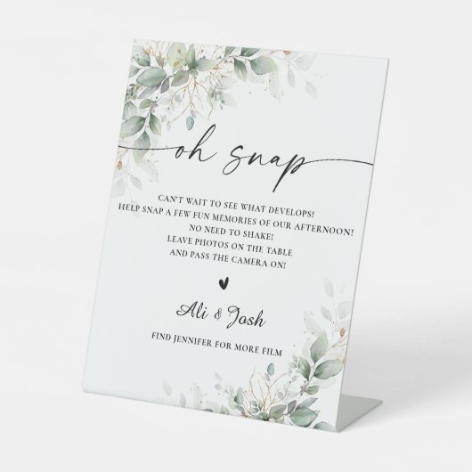 Eucalyptus Gold Brautparty Snap-Zeichen Sockelschild (Vorderseite)