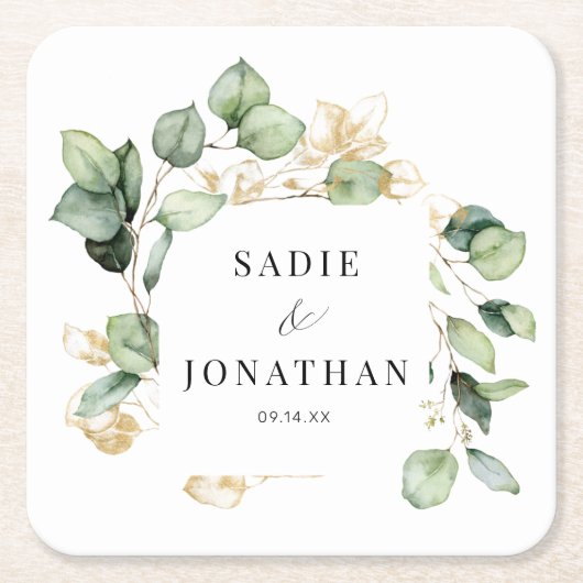 Eucalyptus Gold Elegante Wreath Wedding Rechteckiger Pappuntersetzer (Vorderseite)
