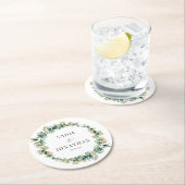 Eucalyptus Gold Elegante Wreath Wedding Runder Pappuntersetzer (Vor Ort)