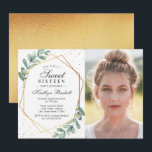 Eucalyptus Gold Geometric 16 . Geburtstag Foto Einladung<br><div class="desc">Feiern Sie stilvoll mit diesen stilvollen und sehr trendigen 16 . Geburtstag Geburtstagseinladungen. Dieses Design lässt sich leicht mit Ihrem speziellen Event-Wortlaut und Foto personalisieren und Ihre Gäste werden begeistert sein,  wenn sie diese fantastischen Einladungen erhalten.</div>