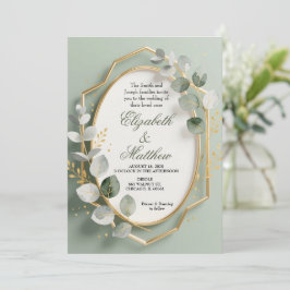 Eucalyptus Gold Geometric Frame Wedding Invite Einladung