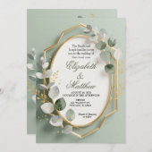 Eucalyptus Gold Geometric Frame Wedding Invite Einladung (Vorne/Hinten)