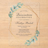 Eucalyptus Gold Geometric Quinceñera Birthday Acryleinladungen (Vorderseite)
