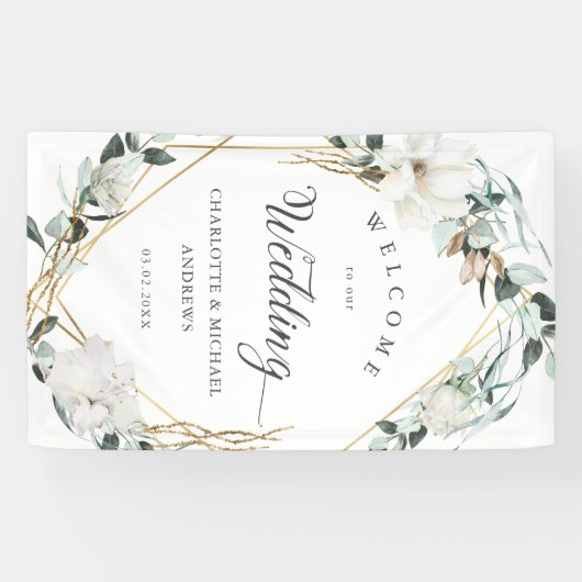 Eucalyptus Gold Geometric Wedding Banner (Horizontal)