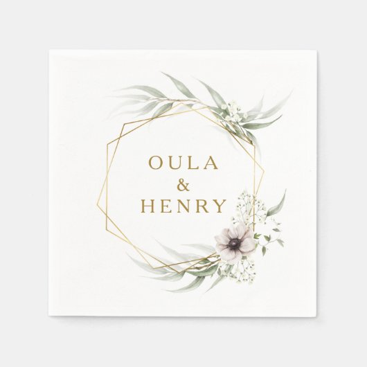Eucalyptus Gold Geometric Wedding Napkins Serviette (Vorderseite)