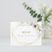 Eucalyptus Gold Geometric Wedding RSVP Postcard Postkarte (Stehend Vorderseite)