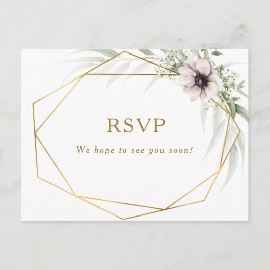 Eucalyptus Gold Geometric Wedding RSVP Postcard Postkarte (Vorderseite)