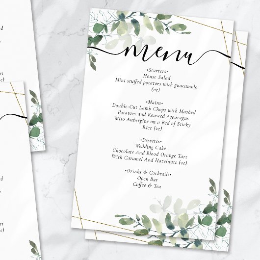 Eucalyptus Gold Glitzer Menu Card