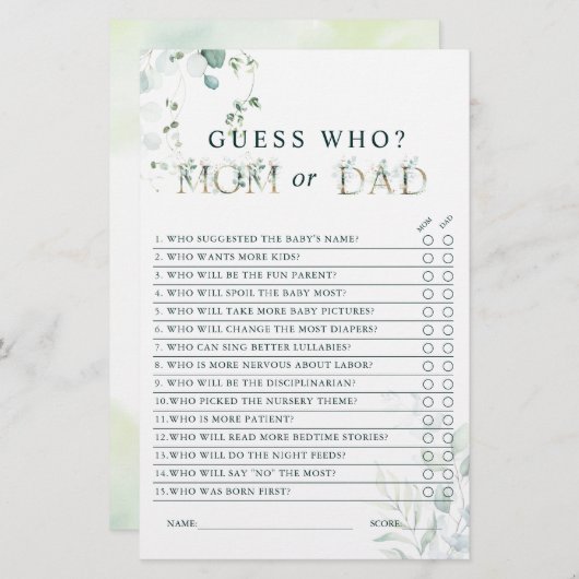 Eucalyptus Gold Letter Mama oder Vater Baby Showsp (Vorne/Hinten)