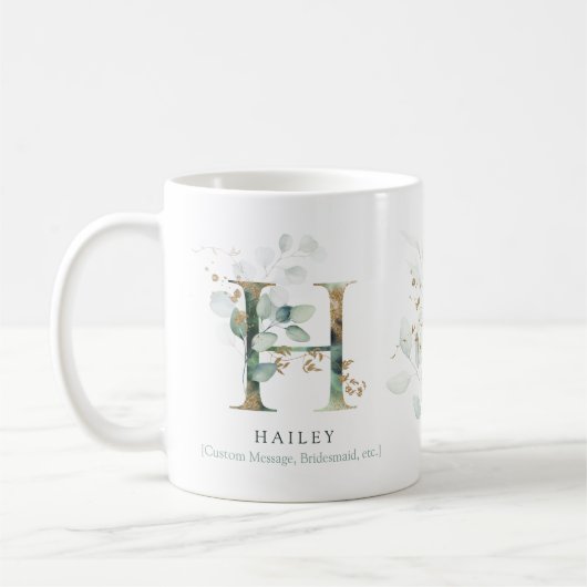 Eucalyptus Gold Monogram Initial H Greenery Chic Kaffeetasse (Links)