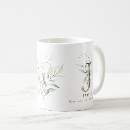 Eucalyptus Gold Monogram Initial J Greenery Chic Kaffeetasse (VorderseiteRechts)
