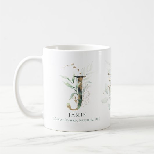 Eucalyptus Gold Monogram Initial J Greenery Chic Kaffeetasse (Links)