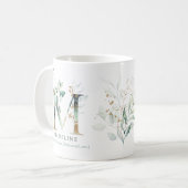 Eucalyptus Gold Monogram Initial M Greenery Chic Kaffeetasse (Vorderseite Links)