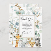 Eucalyptus Gold Safari Animals Baby Showcard Einladung (Vorne/Hinten)