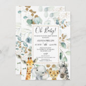 Eucalyptus Gold Safari Animals Baby Shower Einladung (Vorne/Hinten)