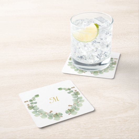 EUCALYPTUS GOLD SQUARE PAPIERUNTERSETZER RECHTECKIGER PAPPUNTERSETZER (Vor Ort)