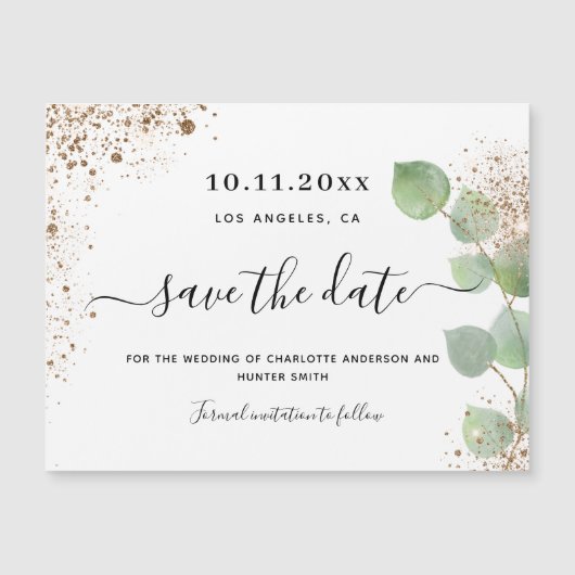 Eucalyptus gold wedding save the date magnet (Vorderseite)
