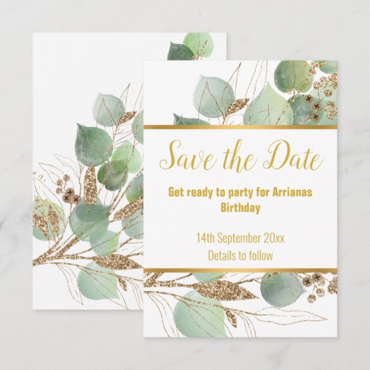 EUCALYPTUS GOLD WHITE RESPONSE RSVP CARD (Vorne/Hinten)
