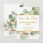 EUCALYPTUS GOLD WHITE RESPONSE RSVP CARD KARTE (Vorne/Hinten)
