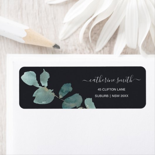 EUCALYPTUS GREEN BLACK FOLIAGE WATERCOLOR ADRESSE (Insitu)