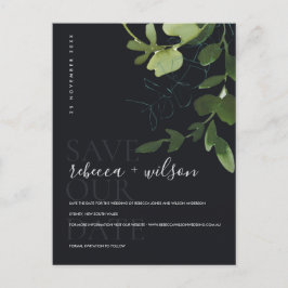 EUCALYPTUS GREEN BLACK WATERCOLOR SAVE THE DATE ANKÜNDIGUNGSPOSTKARTE