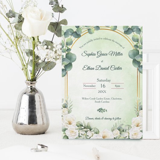 Eucalyptus Green Botanical Sage Floral wedding Einladung