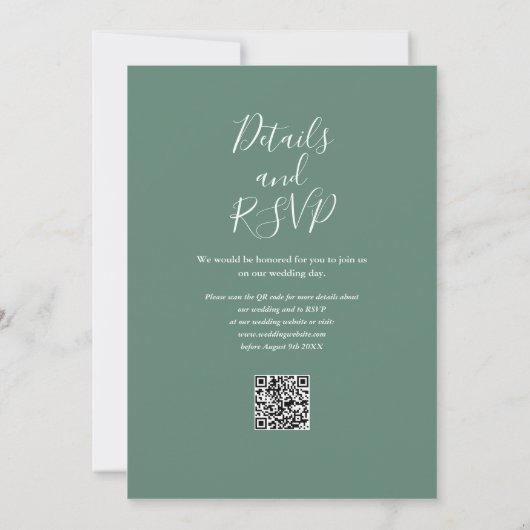 Eucalyptus Green Elegant Moderner QR Code Hochzeit Einladung (Rückseite)