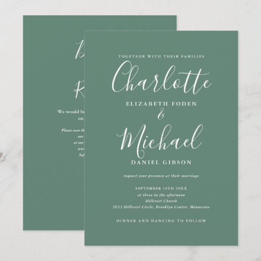 Eucalyptus Green Elegant Moderner QR Code Hochzeit Einladung (Vorne/Hinten)