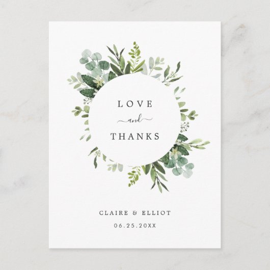 Eucalyptus Green Foliage Vielen Dank Postkarte (Vorderseite)