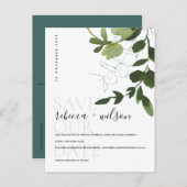 EUCALYPTUS GREEN FOLIAGE WATERCOLOR SAVE THE DATE ANKÜNDIGUNGSPOSTKARTE (Vorne/Hinten)