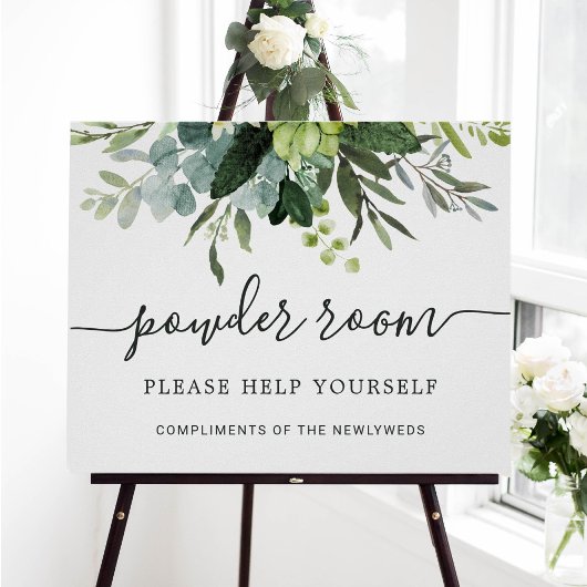 Eucalyptus Green Foliage Wedding Powder Room Sign Poster